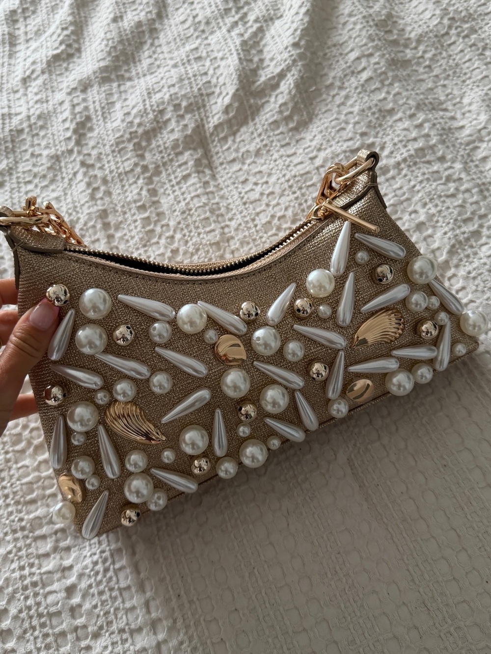 ALDO Pearl-Embellished Gold Shoulder Bag - Picture 4 of 4